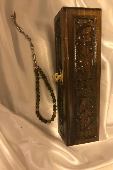 Tespih Akik Doğal Taş Tesbih Gümüş İmameli Ahşap Kutulu 6mm Akik - 3