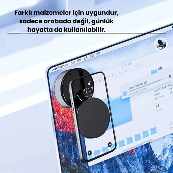 Polham Elektronik Vakumlu Manyetik Masaüstü Telefon Tutucu, Mutfak Duvarı, Araç içi Telefon Tutucu Döner Başlıklı - 2