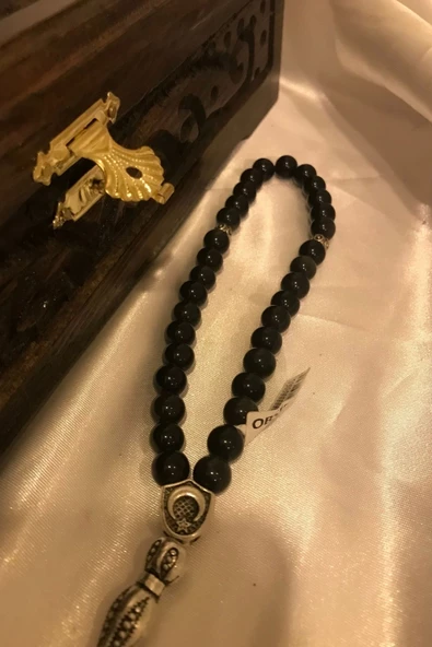 Tespih Obsidyen Doğal Taş Tesbih Gümüş İmameli Aura Taşı Ahşap Kutulu 6mm - 2