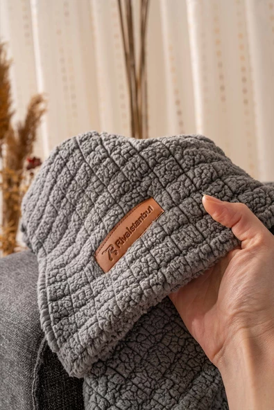 Rivaİstanbul Wellsoft Tek Kişilik Kareli Battaniye - Peluş Tv Battaniyesi 100x170 cm Gri - 3