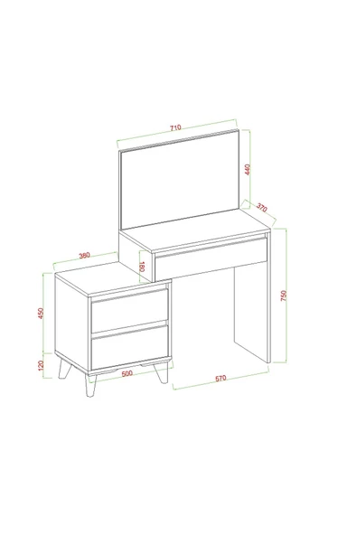 AYMOBSAN Viona 3 Çekmeceli, Aynalı Makyaj Masası - 3