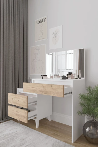 AYMOBSAN Viona 3 Çekmeceli, Aynalı Makyaj Masası - 2