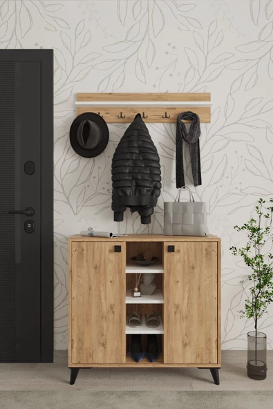 AYMOBSAN Akasya 2 Kapaklı Ayakkabılık, Vestiyer, Portmanto, Askılık, 90 cm - 2