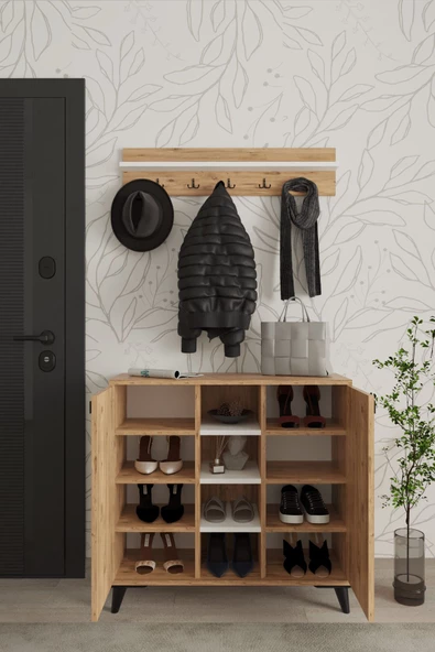 AYMOBSAN Akasya 2 Kapaklı Ayakkabılık, Vestiyer, Portmanto, Askılık, 90 cm - 3