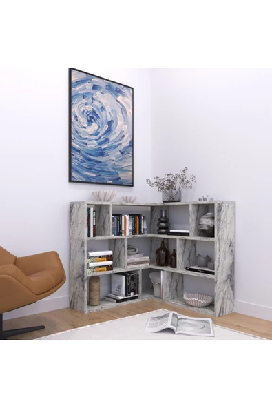 AYMOBSAN Asya Dekoratif, 12 Raflı, Köşe Kitaplık