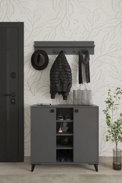 AYMOBSAN Akasya 2 Kapaklı Ayakkabılık, Vestiyer, Portmanto, Askılık, 90 cm - 2