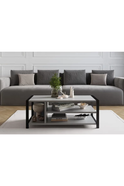 AYMOBSAN Arya Bölmeli Orta Sehpa, Kahve Sehpası, Sis Gri