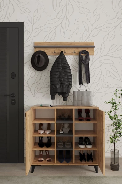 AYMOBSAN Akasya 2 Kapaklı Ayakkabılık, Vestiyer, Portmanto, Askılık, 90 cm - 3