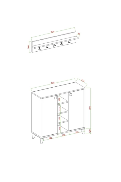AYMOBSAN Akasya 2 Kapaklı Ayakkabılık, Vestiyer, Portmanto, Askılık, 90 cm - 4