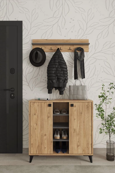 AYMOBSAN Akasya 2 Kapaklı Ayakkabılık, Vestiyer, Portmanto, Askılık, 90 cm - 2