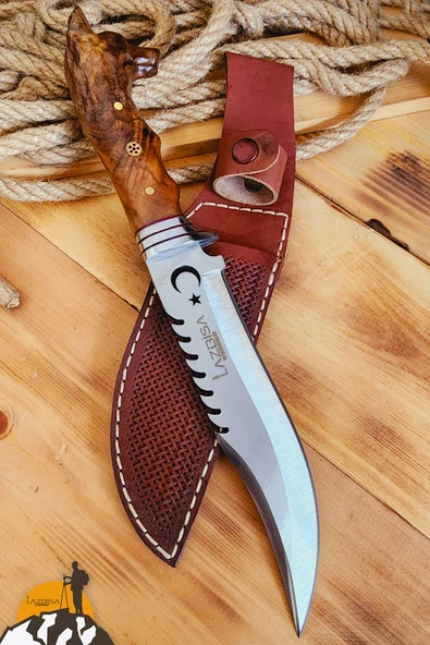 Ceviz İşlemeli Sap Outdoor Kamp Bıçağı Çakısı Kılıflı Piknik Bıçak Çakı Mutfak Bıçağı ( KMU-742 )