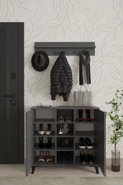 AYMOBSAN Akasya 2 Kapaklı Ayakkabılık, Vestiyer, Portmanto, Askılık, 90 cm - 3