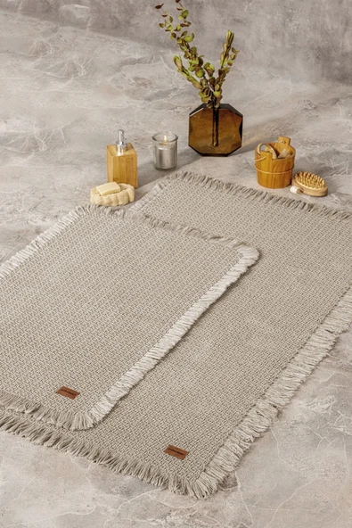 Cottonbox Bath Rug Set Bej 2'li 75x125 60x90