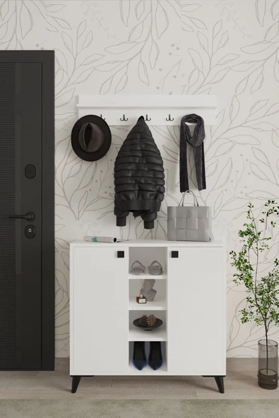 AYMOBSAN Akasya 2 Kapaklı Ayakkabılık, Vestiyer, Portmanto, Askılık, 90 cm - 2