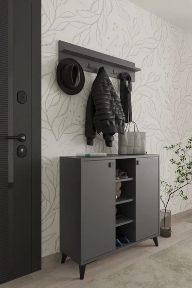 AYMOBSAN Akasya 2 Kapaklı Ayakkabılık, Vestiyer, Portmanto, Askılık, 90 cm