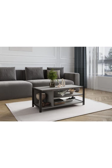 AYMOBSAN Arya Bölmeli Orta Sehpa, Kahve Sehpası, Sis Gri - 2