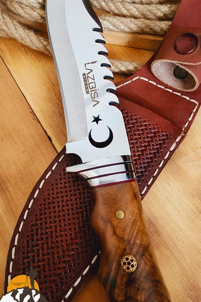 Ceviz İşlemeli Sap Outdoor Kamp Bıçağı Çakısı Kılıflı Piknik Bıçak Çakı Mutfak Bıçağı ( KMU-742 ) - 3