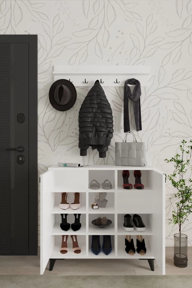 AYMOBSAN Akasya 2 Kapaklı Ayakkabılık, Vestiyer, Portmanto, Askılık, 90 cm - 3