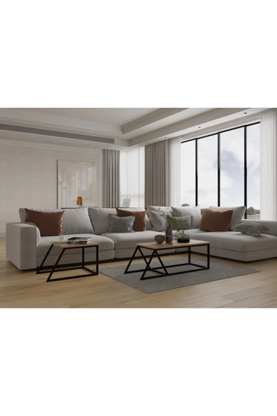 AYMOBSAN Prisma Orta Sehpa, Metal Ayak Masa, 2'li Zigon Sehpa, Atlantik Çam - 2