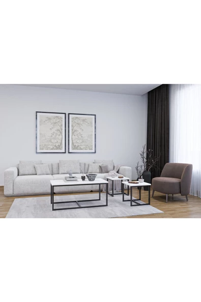 AYMOBSAN Luxor Orta Sehpa , Zigon Sehpa , Metal Ayak Masa , 3 Lü Zigon - 2