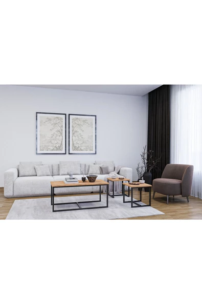 AYMOBSAN Luxor Orta Sehpa , Zigon Sehpa , Metal Ayak Masa , 3 Lü Zigon - 2