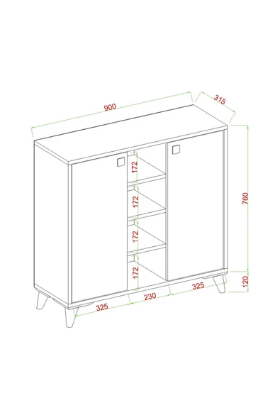 AYMOBSAN Misty 2 Kapaklı Konsol, Çok Amaçlı Dolap, 90 cm - 4