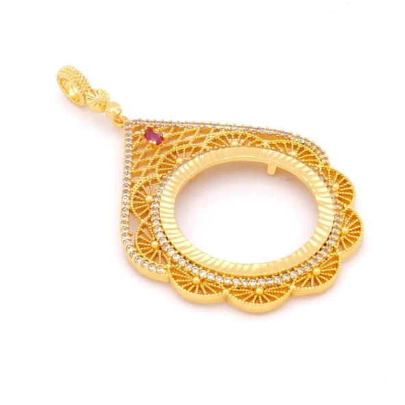 Tam Altın Çerçeveli Kolye​ Ucu Altın Kaplama İşlemeli TGR-595 - Resim 3