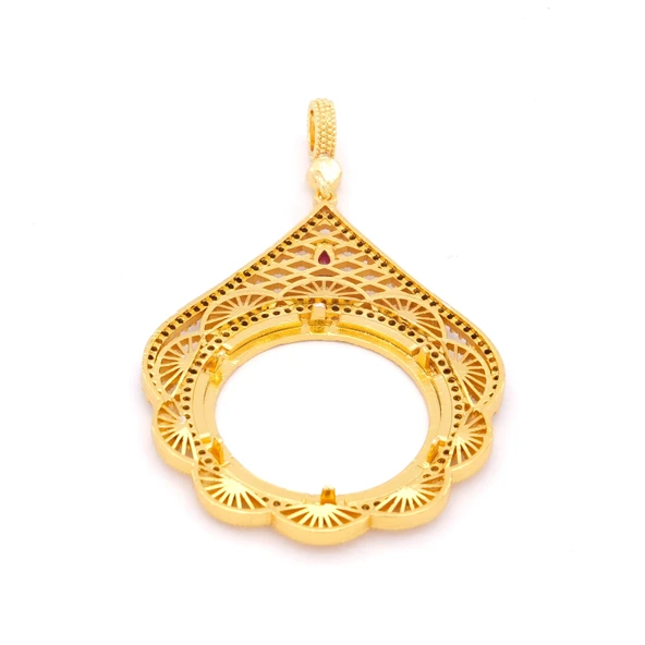 Tam Altın Çerçeveli Kolye​ Ucu Altın Kaplama İşlemeli TGR-595 - Resim 5