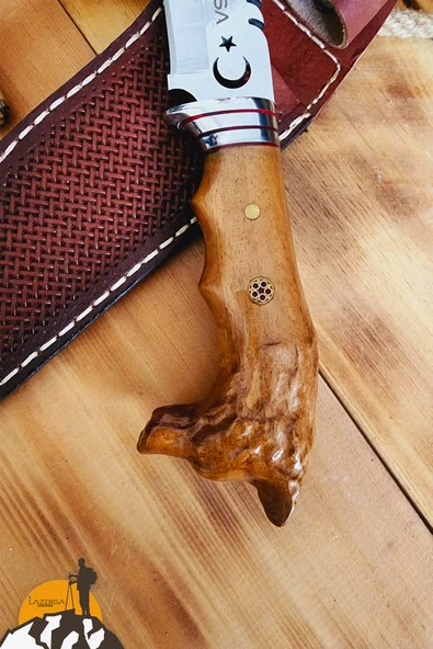 Ceviz İşlemeli Sap Outdoor Kamp Bıçağı Çakısı Kılıflı Piknik Bıçak Çakı Mutfak Bıçağı ( KMU-742 ) - 2