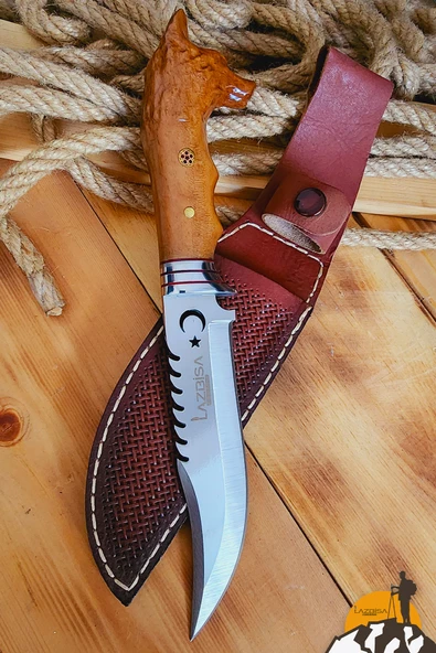 Ceviz İşlemeli Sap Outdoor Kamp Bıçağı Çakısı Kılıflı Piknik Bıçak Çakı Mutfak Bıçağı ( KMU-742 )