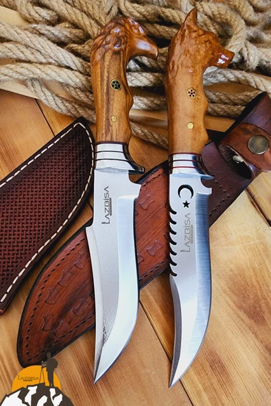 Ceviz İşlemeli Sap Outdoor Kamp Bıçağı Çakısı Kılıflı Piknik Bıçak Çakı Mutfak Bıçağı ( KMU-742 )