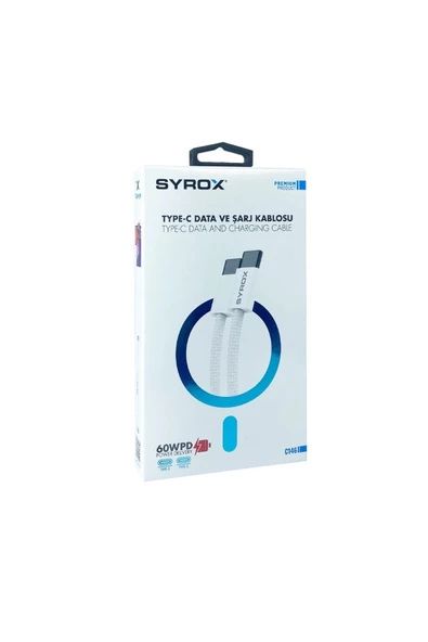 Syrox C146 60W Örgülü Pd Kablo TYPE-C To Type-C Kablo-Type-C Data And Chargıng Cable 60W Pd Power Delıvery