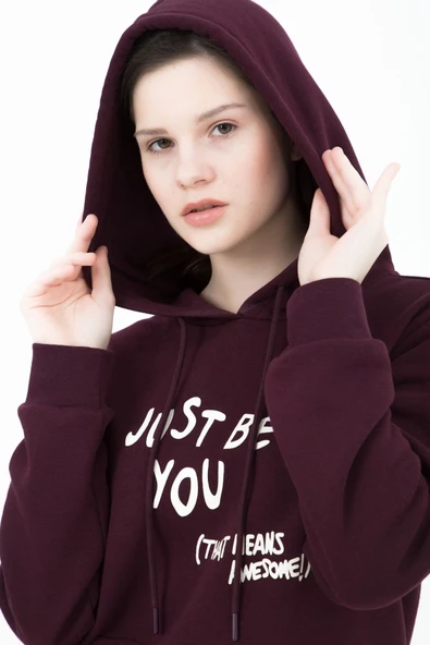 Kadın Baskılı Kapüşonlu Sweat Ekru - 8