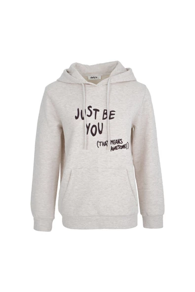 Kadın Baskılı Kapüşonlu Sweat Ekru - 2