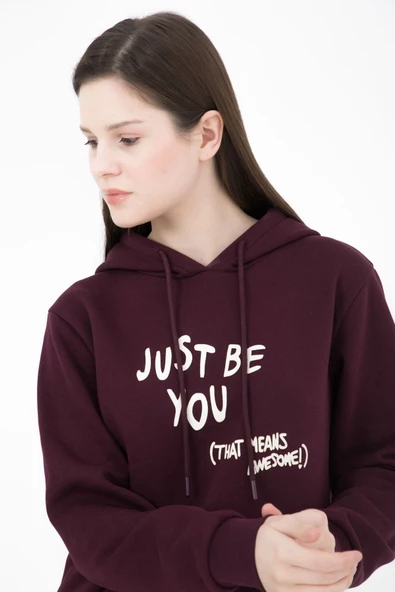 Kadın Baskılı Kapüşonlu Sweat Ekru - 12