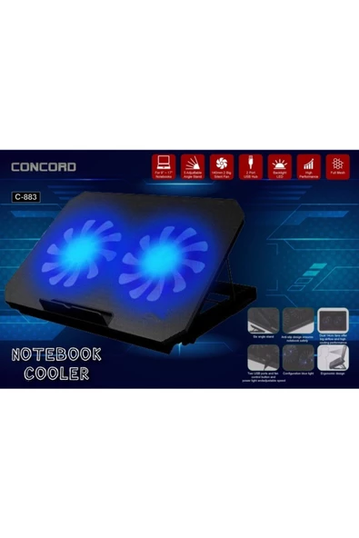 ZemTech Concord C-883 Işıklı 2 Fan Stantlı Laptop Soğutucu