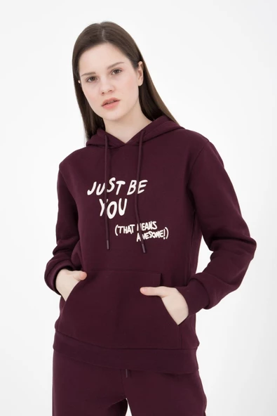 Kadın Baskılı Kapüşonlu Sweat Ekru - 10