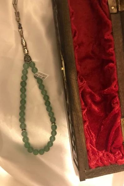 Tespih Florit Doğal Taş Tesbih Gümüş İmameli Ahşap Kutulu - 4