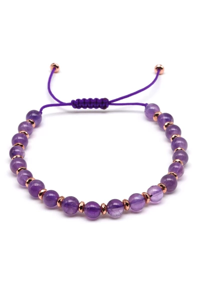 Ametist Doğal Taş Makrome Örme Bileklik Küre Kesim - Resim 2