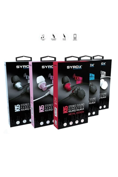 Syrox Ekstra Bas Stereo Mikrofonlu Kablolu Kulaklık 3.5mm Kırmızı Aux Syx-k15