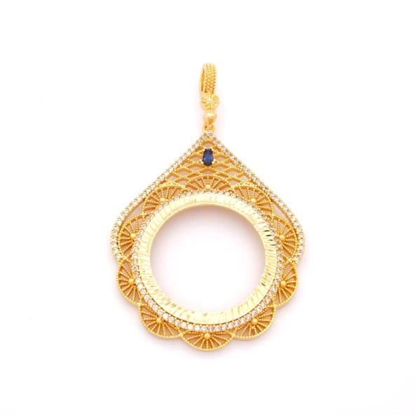 Tam Altın Çerçeveli Kolye​ Ucu Altın Kaplama İşlemeli TGR-599 ürün görseli