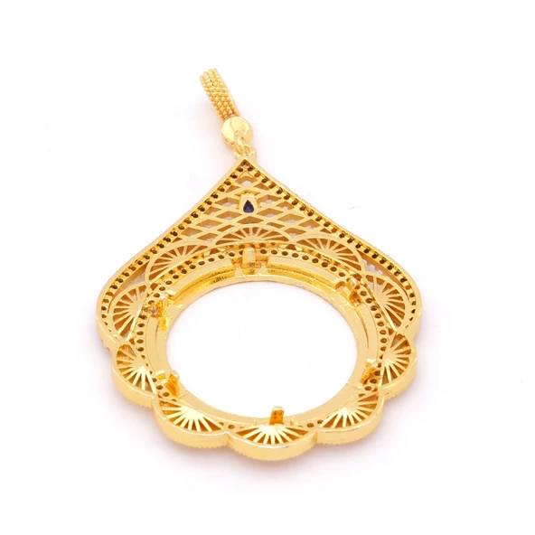 Tam Altın Çerçeveli Kolye​ Ucu Altın Kaplama İşlemeli TGR-599 - Resim 5
