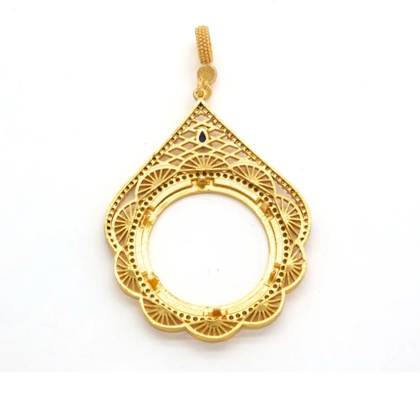 Tam Altın Çerçeveli Kolye​ Ucu Altın Kaplama İşlemeli TGR-599 - Resim 2