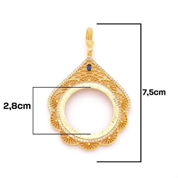 Tam Altın Çerçeveli Kolye​ Ucu Altın Kaplama İşlemeli TGR-599 - Resim 2