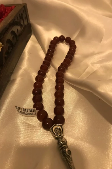 Tespih Akik Doğal Taş Tesbih Gümüş İmameli Ahşap Kutulu 8mm Akik