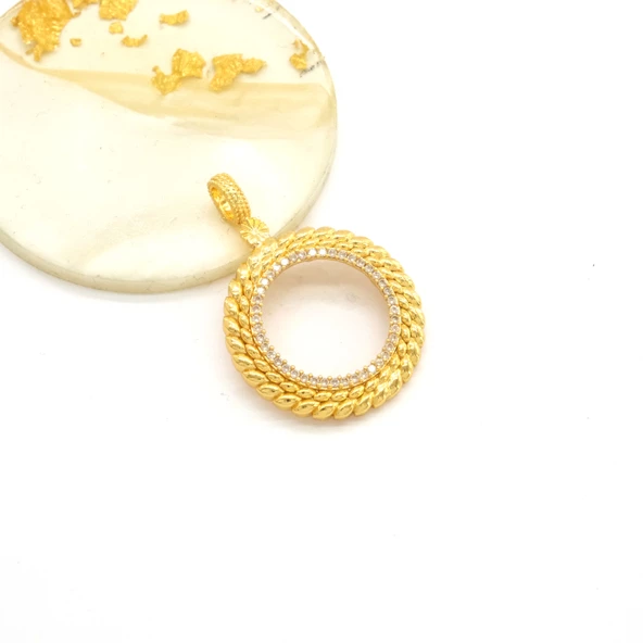 Yarım Altın Çerçeveli Kolye Ucu Altın Kaplama TGR-614 - Resim 4