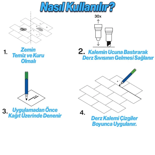 Derz Kalemi Hızlı Kuruyan Yedek Uç Su Bazlı Kokusuz Derz Dolgu Fayans Yenileme Boyası 4 Adet Beyaz - Resim 5