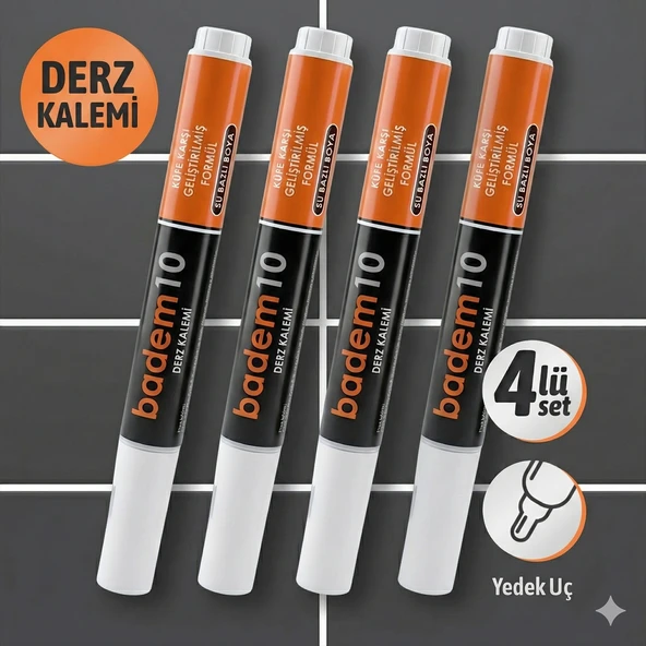 Derz Kalemi Hızlı Kuruyan Yedek Uç Su Bazlı Kokusuz Derz Dolgu Fayans Yenileme Boyası 4 Adet Beyaz ürün görseli 1