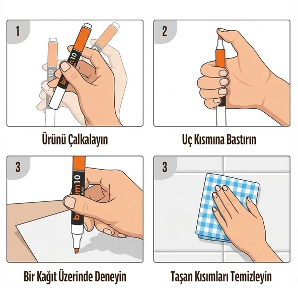 Derz Kalemi Hızlı Kuruyan Yedek Uç Su Bazlı Kokusuz Derz Dolgu Fayans Yenileme Boyası 4 Adet Beyaz - Resim 2
