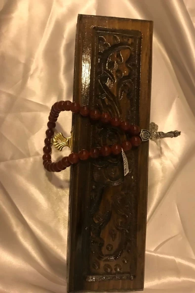 Tespih Akik Doğal Taş Tesbih Gümüş İmameli Ahşap Kutulu 8mm Akik - 5